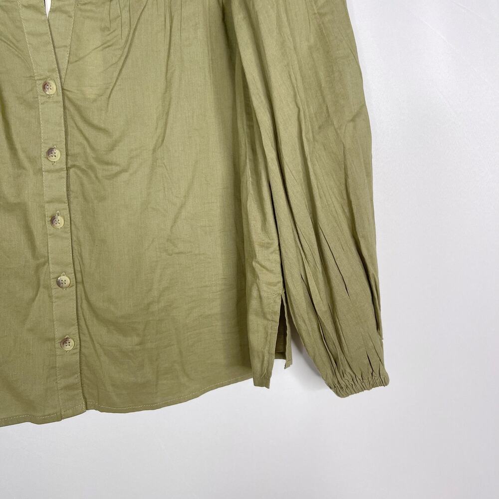 New Evereve Cleobella XS Olive Green River Blouse Puff Sleeve Button Front VNeck - Picture 5 of 14